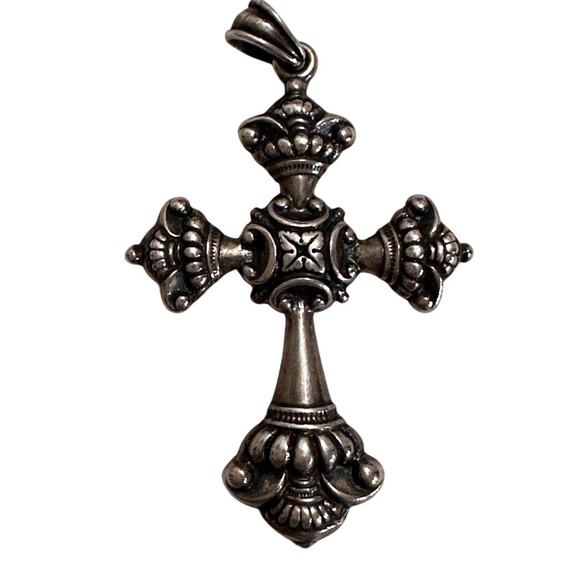 Large Retired James Avery HEAVY Cross Pendant 24" sterling chain - Picture 1 of 12